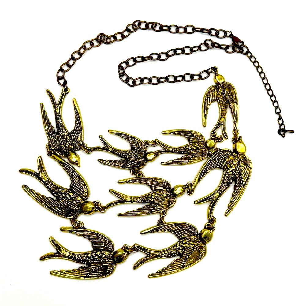 Brass 9 Swallow Flight Necklace Collar with Dynamic Design